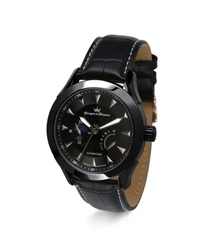 Yonger Mens Black Leather Dial Watch - One Size