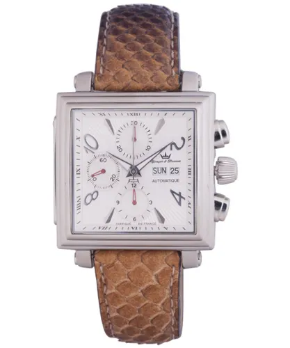 Yonger Mens Brown Leather Band with White Dial Watch - One Size