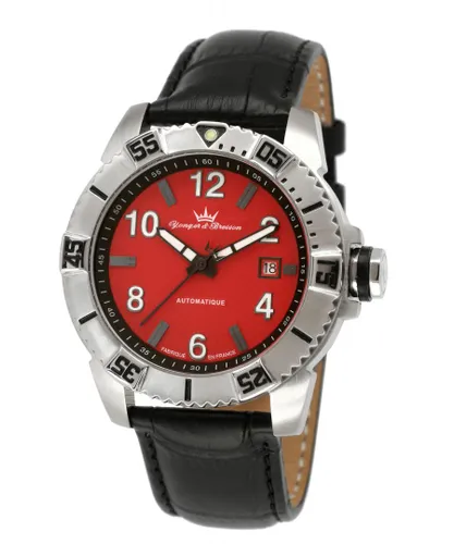 Yonger Mens Red Dial with Black Band Watch Leather - One Size