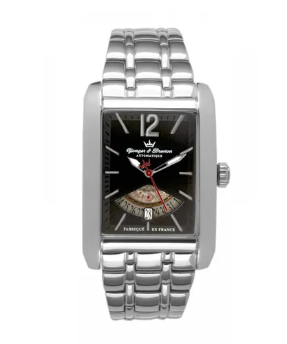 Yonger Mens Silver Stainless Steel Band With Black Dial - One Size