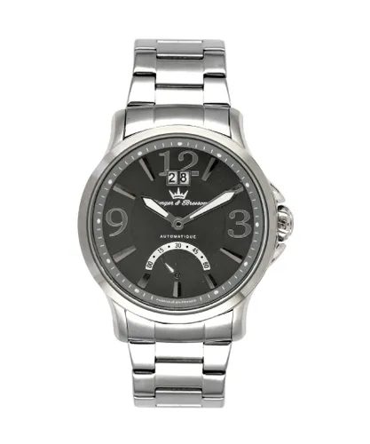 Yonger Mens Silver Stainless Steel Black Dial Watch - One Size
