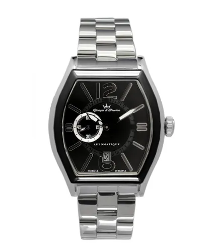 Yonger Mens Stainless Steel Black Dial Watch - Silver - One Size
