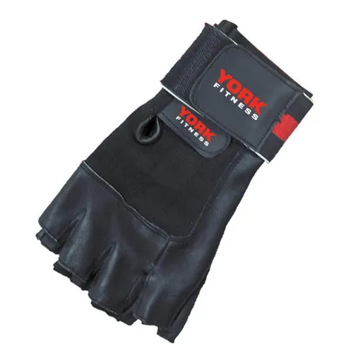 York Fitness Leather Weight Lifting Gloves with Wrist Wrap - L