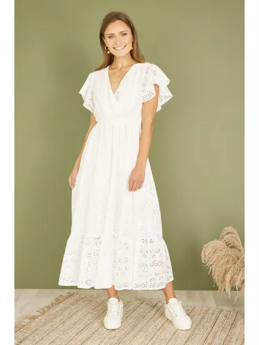 Yumi Broderie Anglaise Wrap Midi Dress, White - White - Female