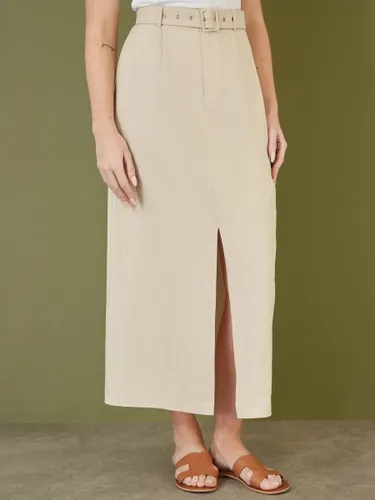 Yumi Cotton Split Hem Midi Skirt, Natural - Natural - Female