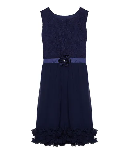 Yumi Girls Lace And Chiffon Dress With 3D Flower He - Navy