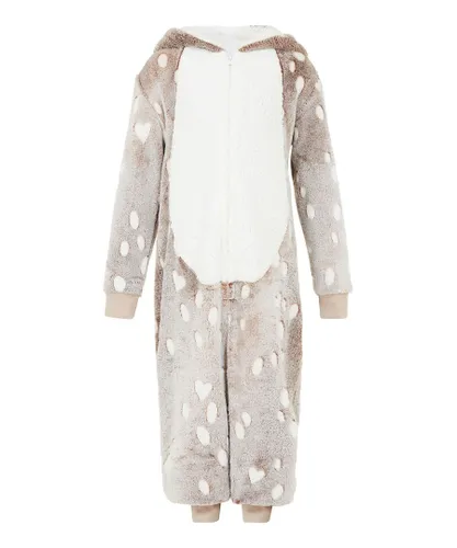 Yumi Girls Reindeer Luxury Flannel Fleece Hooded Ro - Brown