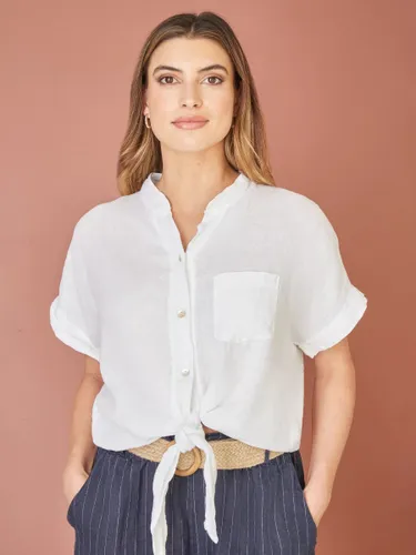 Yumi Italian Linen Front Tie Shirt - White - Female