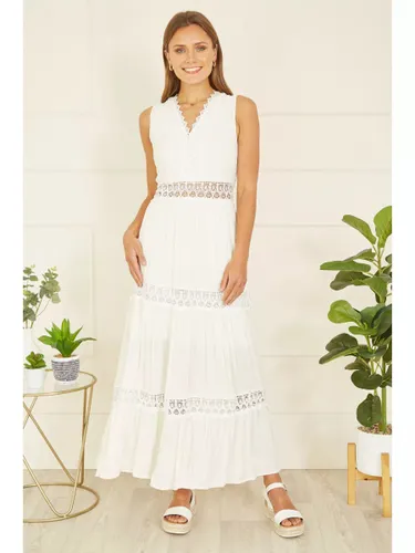 Yumi Lace Trim Cotton Maxi Sundress, White - White - Female