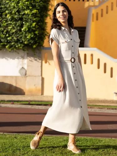 Yumi Linen Look Midi Shirt Dress, Neutral - Neutral - Female