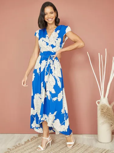 Yumi Mela London Blossom Print Wrap Dip Hem Midi Dress, Blue/White - Blue/White - Female
