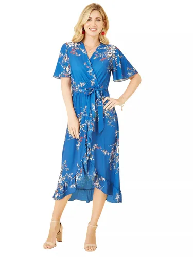 Yumi Mela London Floral Dip Hem Wrap Midi Dress, Blue - Blue - Female