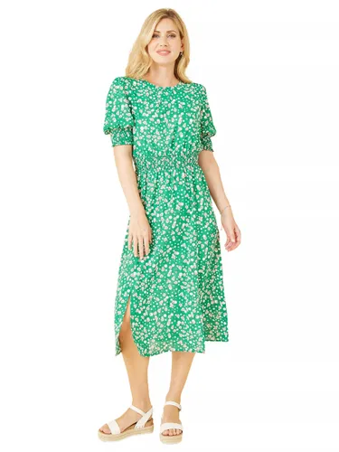 Yumi Mela London Floral Print Ruched Midi Dress, Green - Green - Female