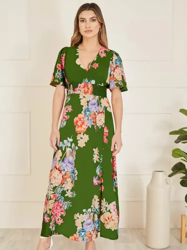 Yumi Mela London Floral Print Ruched Waist Maxi Dress, Green - Green - Female