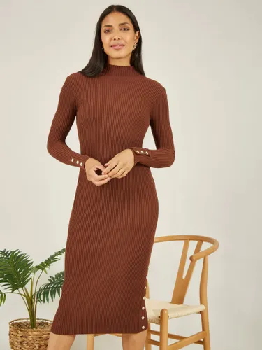 Yumi Mela London Knitted Fitted Midi Dress, Brown - Brown - Female