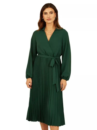 Yumi Mela London Long Sleeve Wrap Pleated Midi Dress, Green - Green - Female