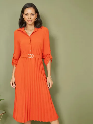 Yumi Mela London Pleated Midi Shirt Dress - Orange - Female