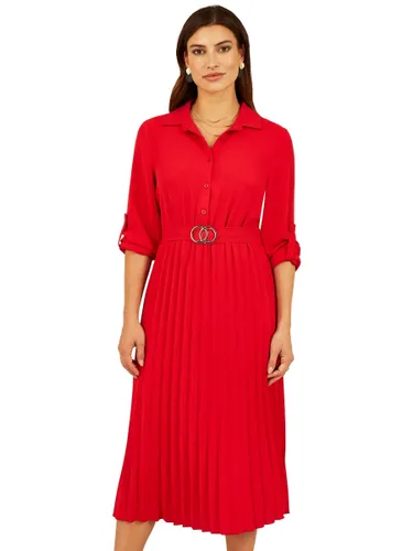 Yumi Mela London Pleated Shirt Dress, Red - Red - Female