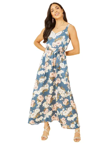 Yumi Mela London Satin Floral Print Maxi Dress, Blue - Blue - Female
