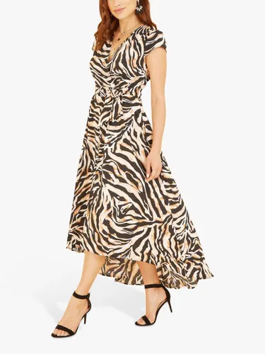 Yumi Mela London Zebra Print Dipped Hem Wrap Dress, Black - Black - Female