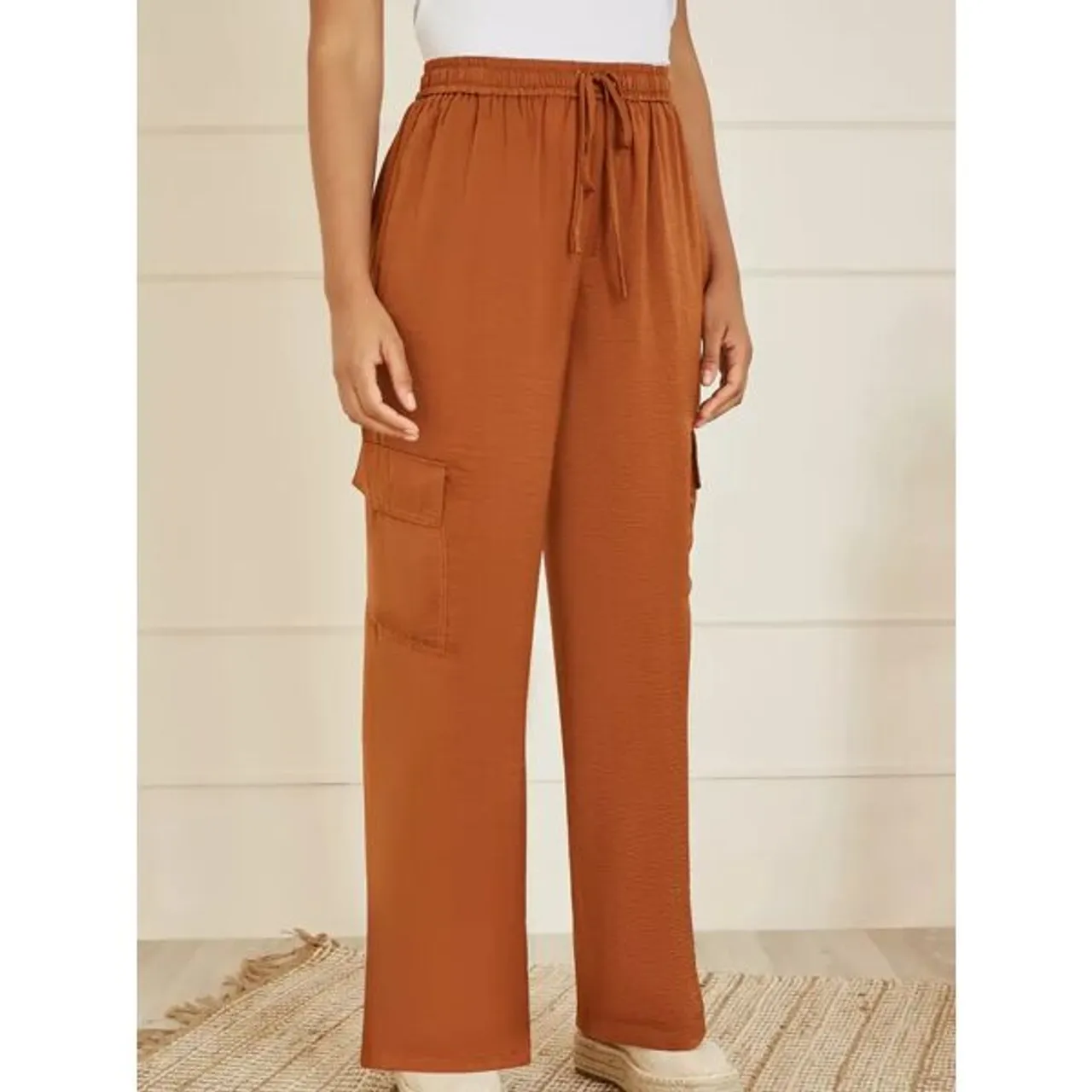 Yumi Straight Cut Cargo Trousers, Orange - Orange - Female