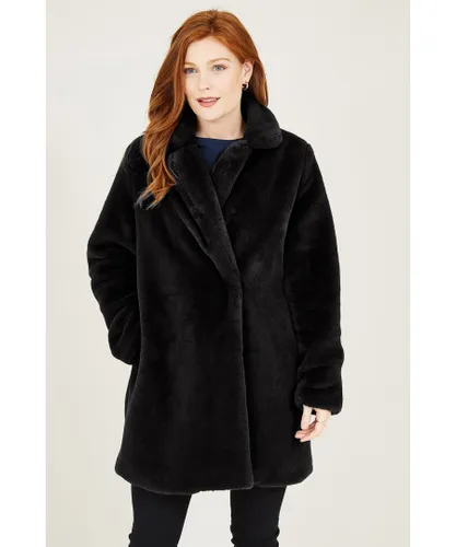 Yumi Womens Black Faux Fur Coat