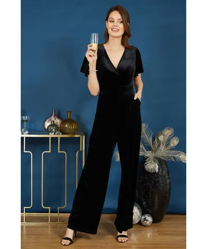 Yumi Womens Black Jumpsuit With Angel Sleeves