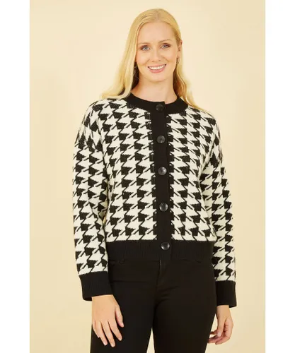 Yumi Womens Black Knitted Houndstooth Cardigan