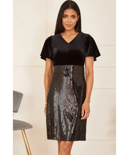 Yumi Womens Black Velvet And Sequin Fitted Dress