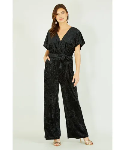 Yumi Womens Black Velvet Kimono Sleeve Jumpsuit Velvet Fabric