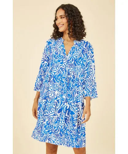 Yumi Womens Blue Aztec Print Viscose Kaftan Mini Dress