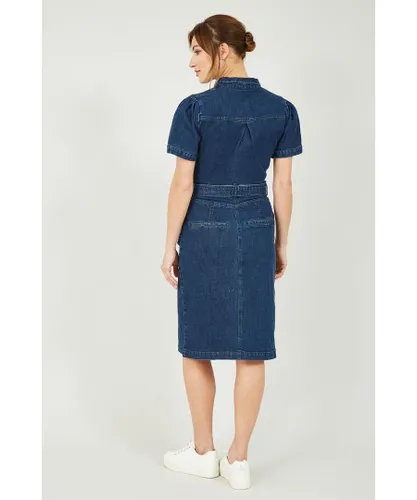 Yumi Womens Blue Denim Stretch Zip Dress Cotton