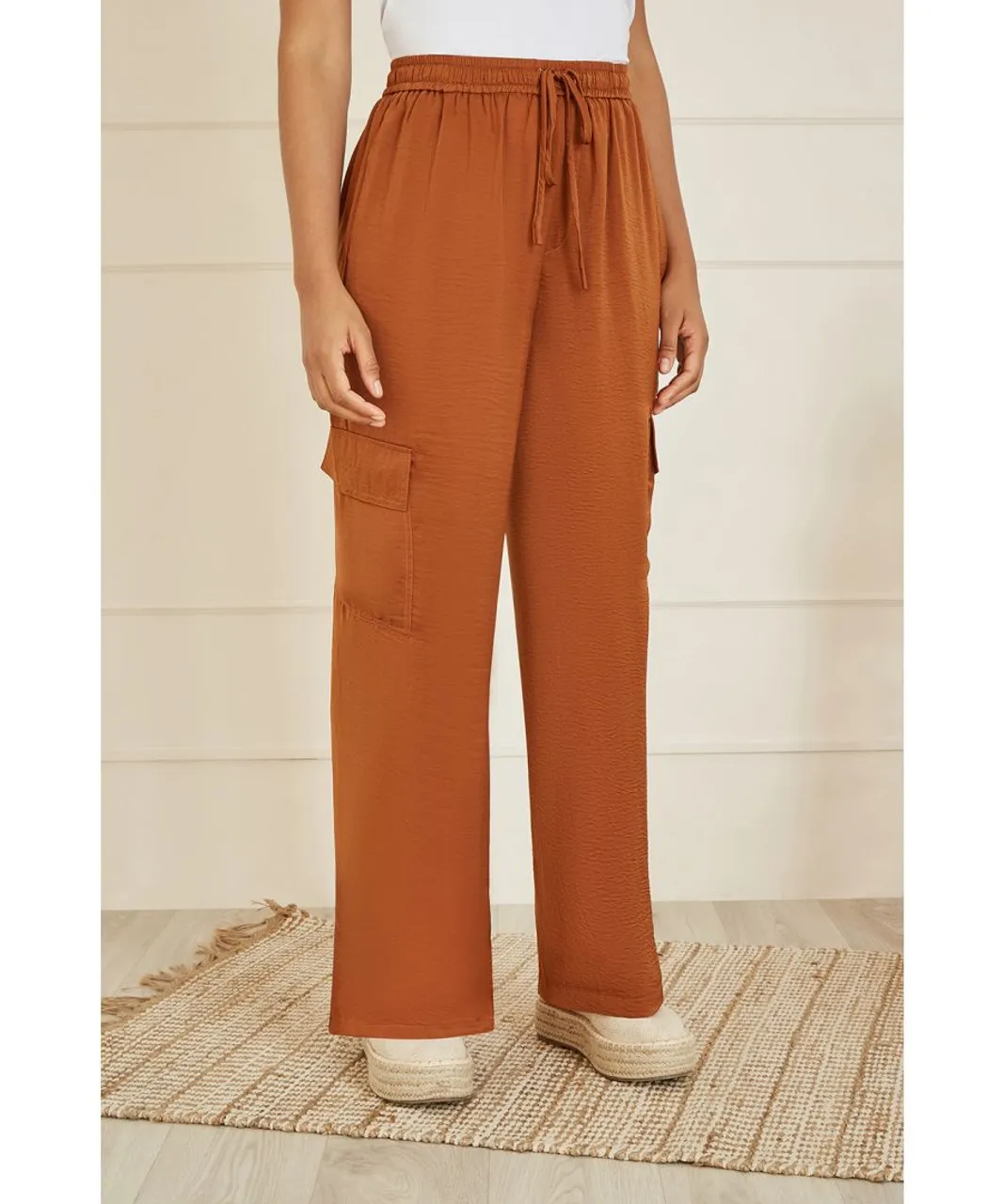 Yumi Womens Burnt Orange Cargo Trousers