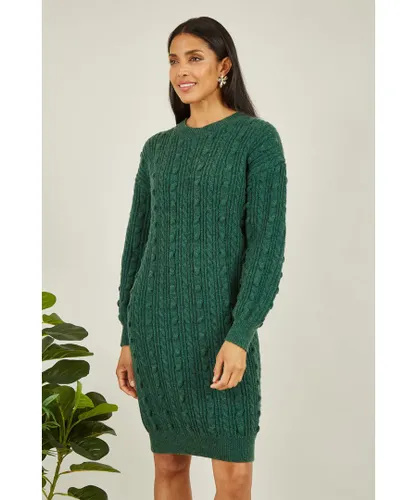 Yumi Womens Green Cable Knit Tunic Dress