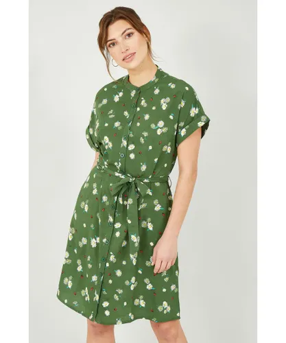 Yumi Womens Green Daisy Ladybird Print Shirt Dress