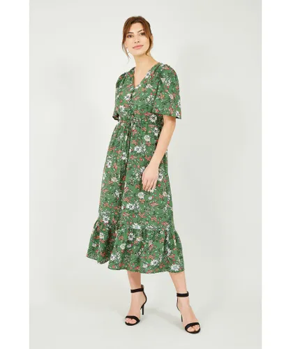Yumi Womens Green Daisy Print Midi Dress
