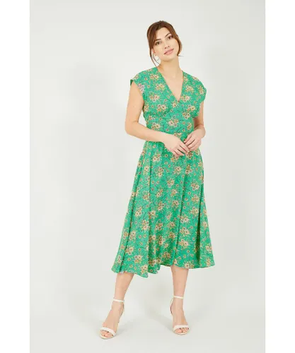Yumi Womens Green Floral Midi Dress