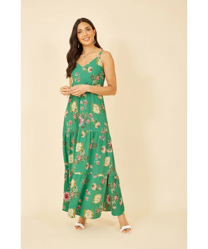 Yumi Womens Green Floral Strappy Tiered Maxi Dress