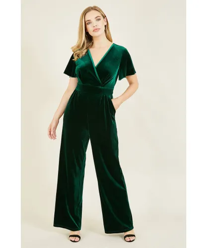 Yumi Womens Green Jumpsuit With Angel Sleeves