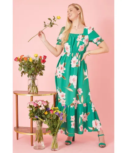 Yumi Womens Green Oversized Floral Gypsy Maxi Dress
