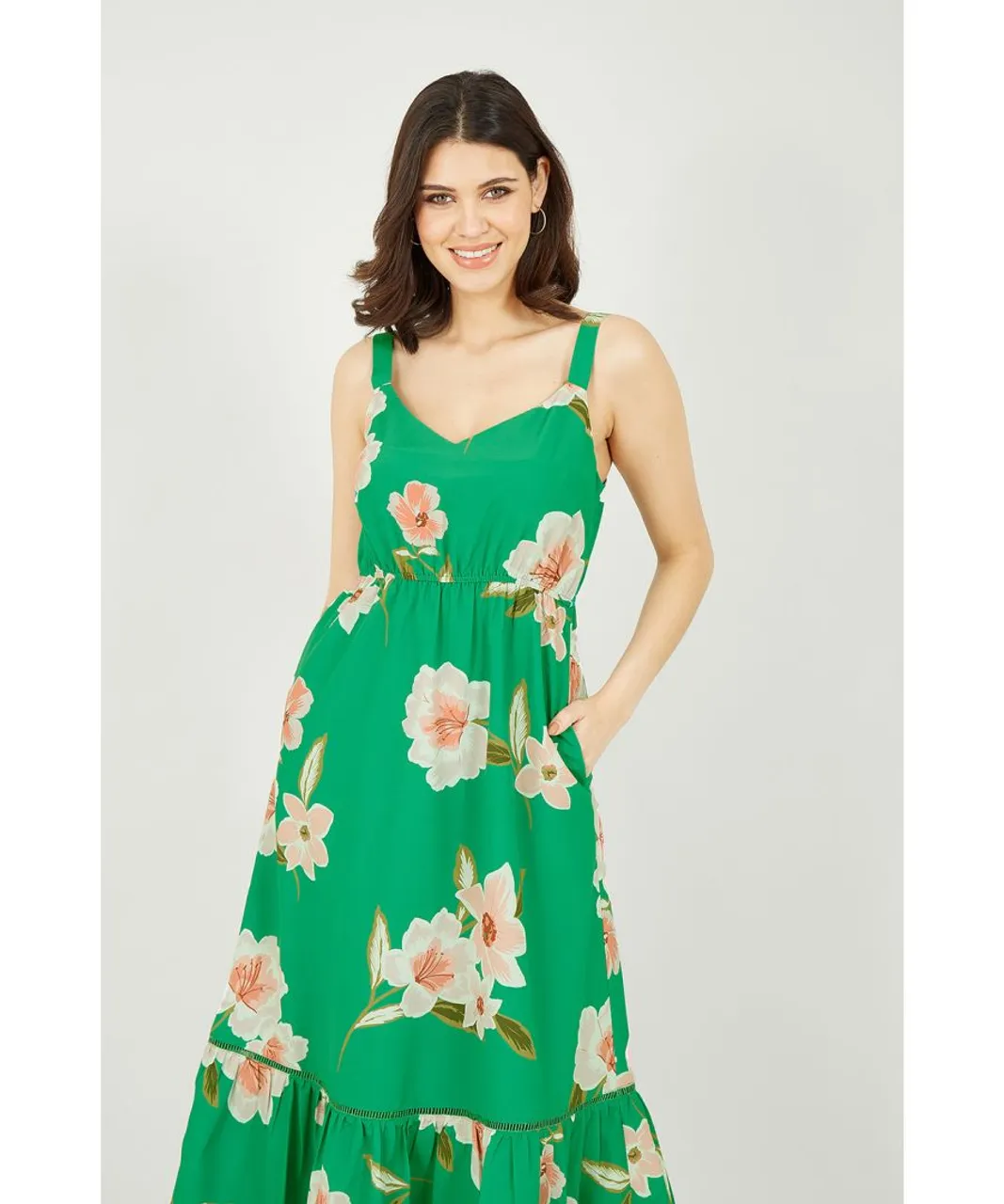 Yumi Womens Green Oversized Floral Maxi Dress
