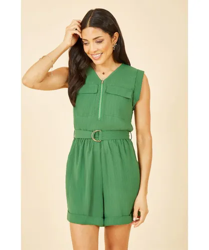 Yumi Womens Green Utility Playsuit With Pockets