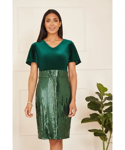Yumi Womens Green Velvet And Sequin Fitted Dress