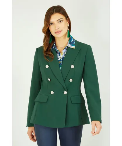Yumi Womens Khaki Green Blazer With Button Detail