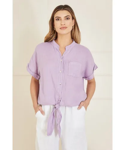 Yumi Womens Lilac Italian Linen Shirt