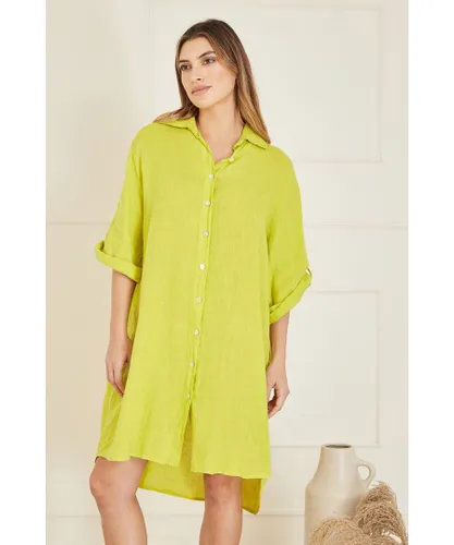 Yumi Womens Lime Linen Relaxed Fit Longline Shirt - Lime Green