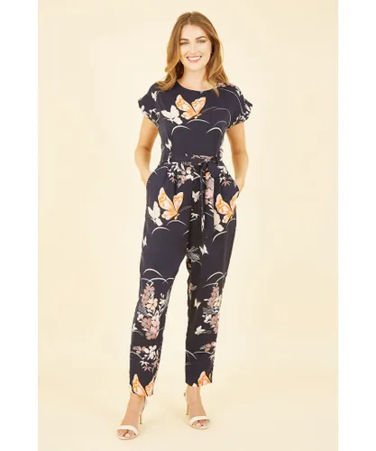 Yumi Womens Navy Butterfly Print Jumpsuit