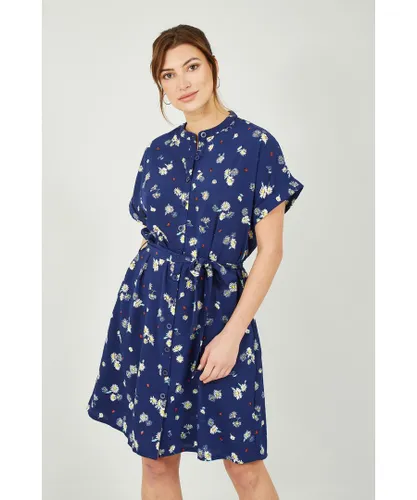Yumi Womens Navy Daisy Ladybird Print Shirt Dress