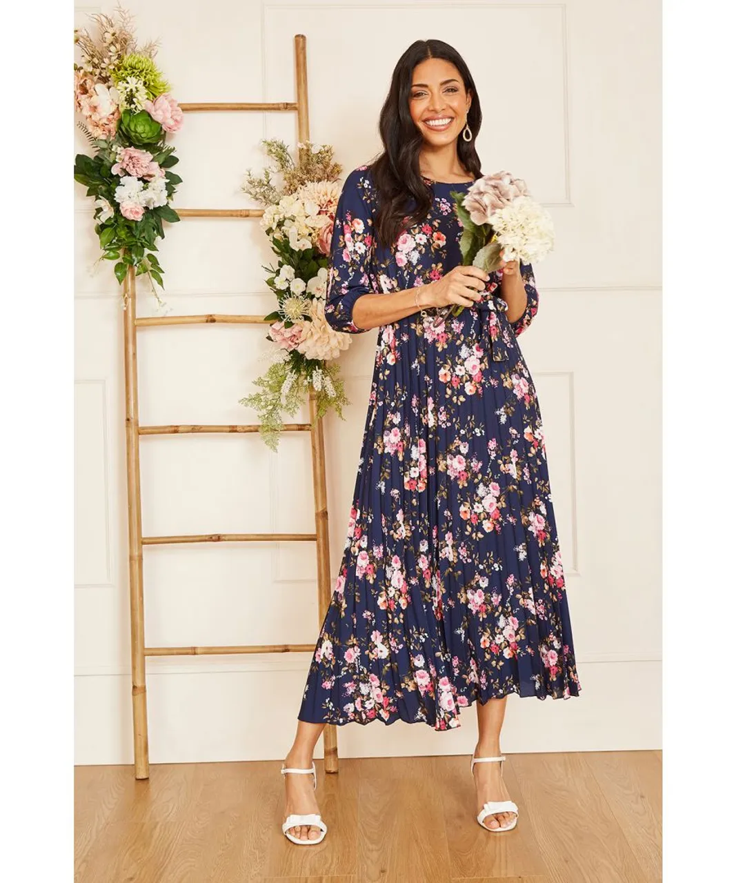 Yumi Womens Navy Long Sleeve Floral Maxi Dress