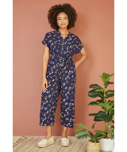 Yumi Womens Navy Recycled Sealife Print Jumpsuit